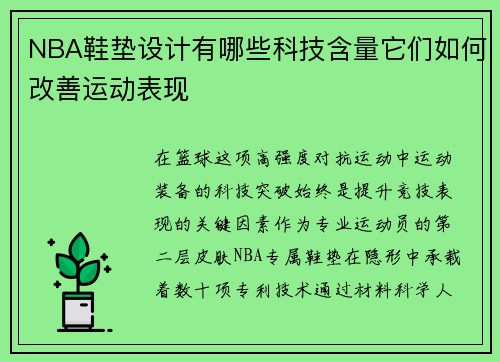 NBA鞋垫设计有哪些科技含量它们如何改善运动表现