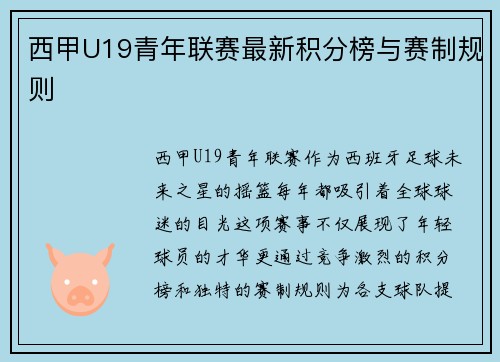 西甲U19青年联赛最新积分榜与赛制规则